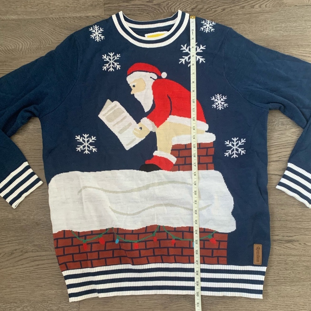 Tipsy Elves Santa's Log On The Fire Ugly Christmas Sweater Size XXL Blue - NWOT - Picture 8 of 11